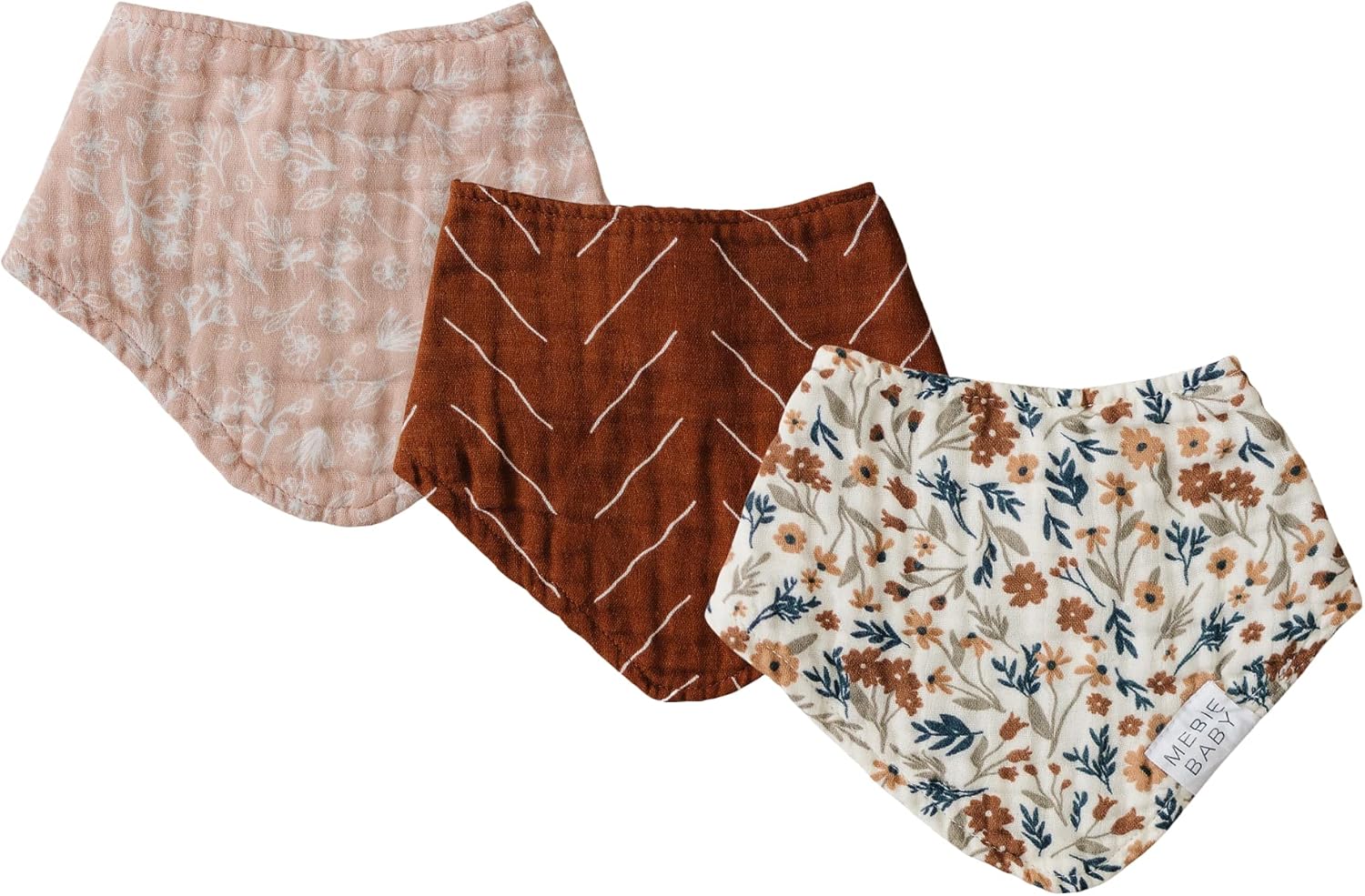 Mebie Baby Muslin Cotton Bib. 3 pack. Baby Bib Set for Burp. Spit Up. Drool. Bandana Bibs for Baby Boy or Baby Girl - necksoother