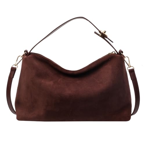 Suede Shoulder Bag for Women Brown Suede Purse 2024 Fall Purse Crossbody Satchel Bag Retro Suede Top-handle Handbag - necksoother