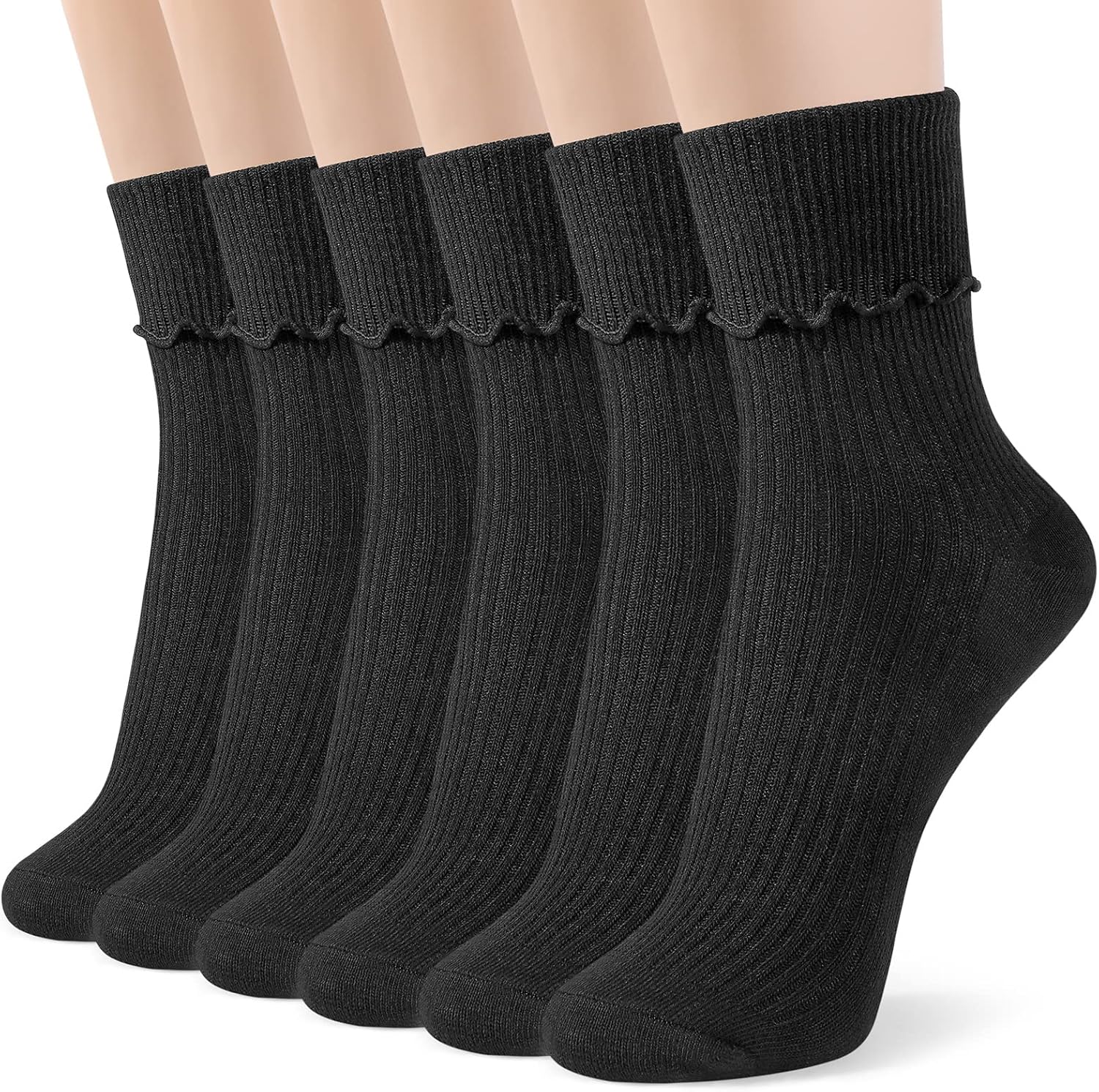 BOOPH 6 Pairs Girls Ruffle Socks Baby Toddlers Turn Cuff Slouch Crew Socks for Kids - necksoother