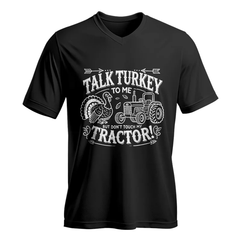 Talk Turkey to Me But Don't Touch My Tractor 2 - Unisex Jersey Short Sleeve V-Neck Tee - necksoother