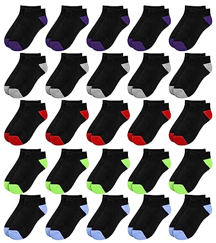 BOOPH 25 Pack Kids Low Cut Ankle Socks Boys Girls Half Cushion Athletic Socks - necksoother