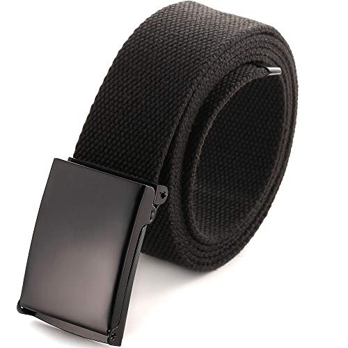 Mile High Life Cut To Fit Canvas Web Belt Size Up to 52 with Flip-Top Solid Black Military Buckle - necksoother