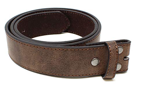 Leather Belt Strap with Vintage Distressed Texture 1.5 Wide with Snaps and without Buckle - necksoother