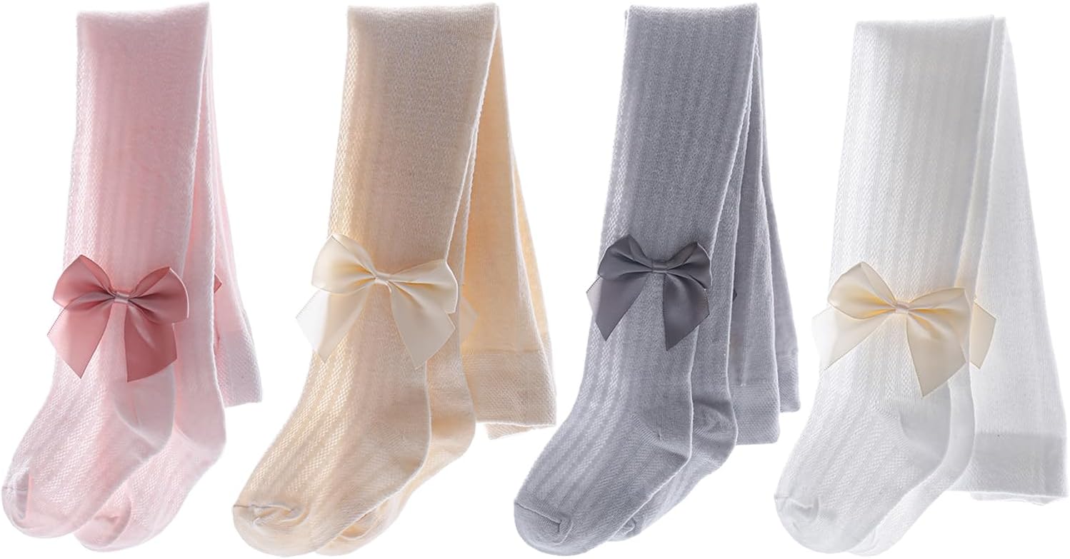 CHUNG Baby Girls Cotton Tights Thin Hollowed Summer with Bowknot Mesh Lace Fashion Toddler Footed Legging Pantyhose - necksoother