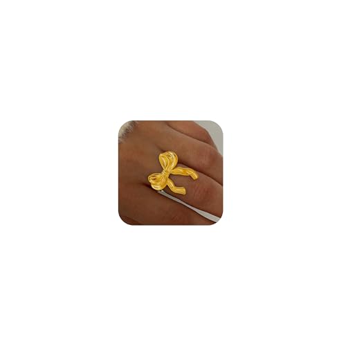 Gold Pearl Bow Rings for Women Cute Pearl Rings Trendy Elegant Ribbon Bow Ring Jewelry - necksoother