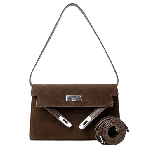 Suede Shoulder Bag Crossbody Suede Purse for Women 2024 Fall Purse Stylish Brown Suede Handbags Satchel Purse - necksoother