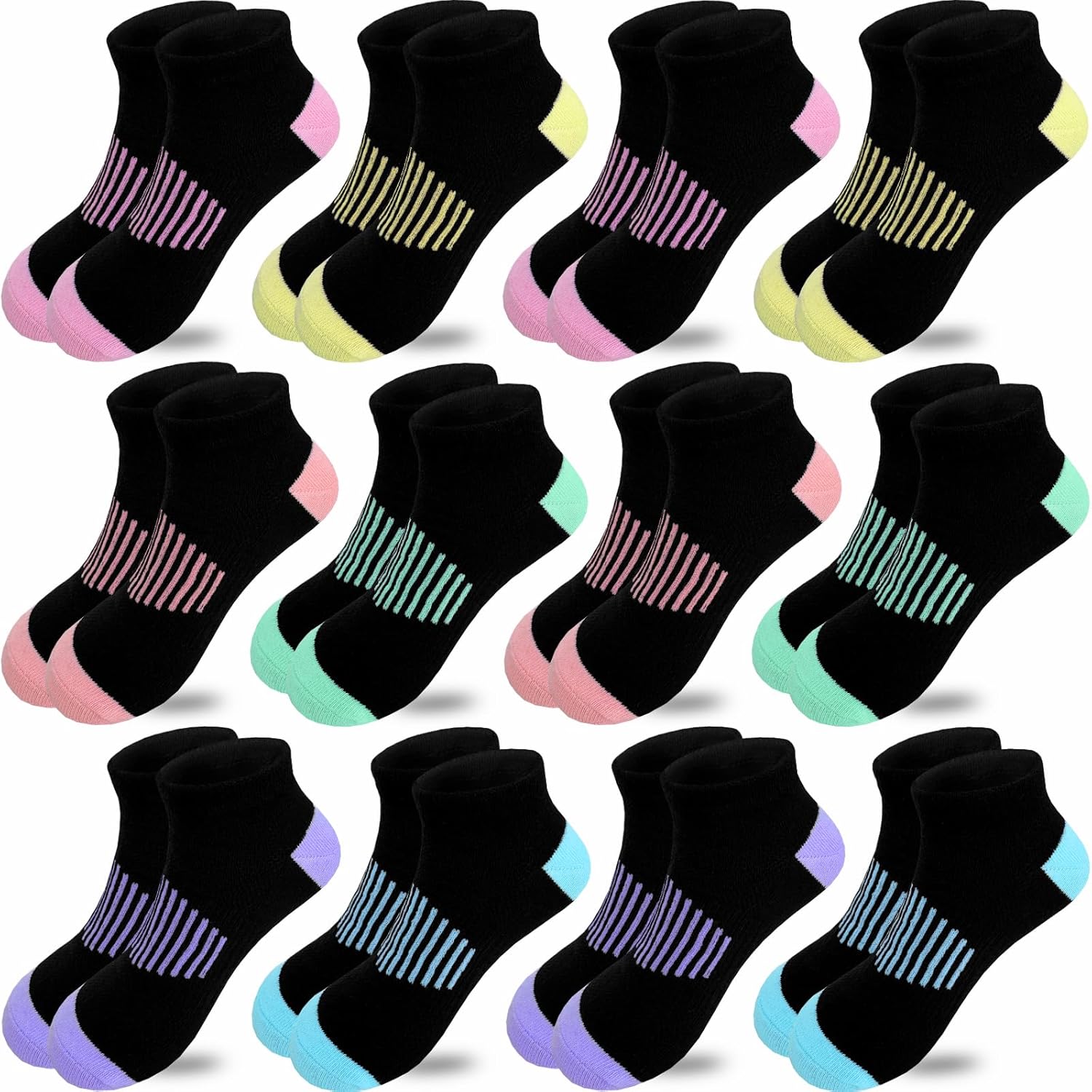 JAMEGIO 12 Pairs Girls Socks Ankle Socks for Girls Running Athletic Low Cut Socks for Little Big Girls - necksoother