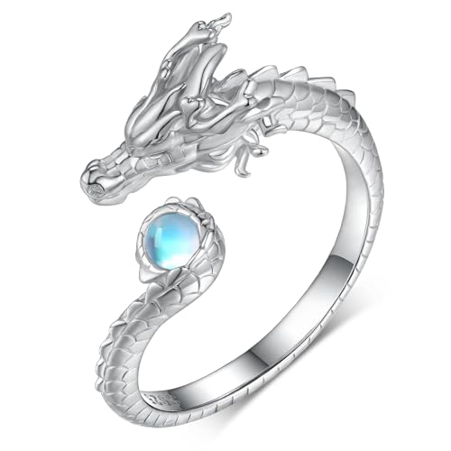 Dragon Ring 925 Sterling Silver Moonstone Dragon Rings Chinese Dragon Jewelry Gifts for Women Men - necksoother