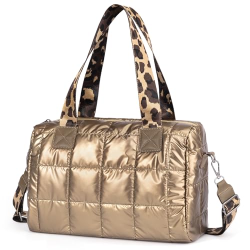Quilted Gold Crossbody Bag. Puffy Purses Top Handle Handbags. Puffer Shoulder Bag for Women - necksoother