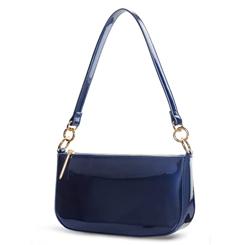 HOXIS Glossy Faux Patent Leather Women Shoulder Bag Shiny Clutch Crossbody Bag 90s Purse - necksoother