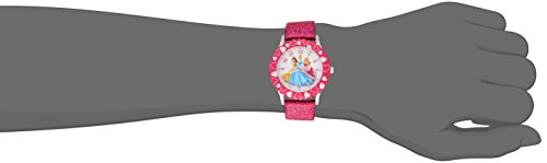 Disney Kids' W001801 Princess Stainless Steel Watch with Pink Glitter Faux Leather Band - necksoother