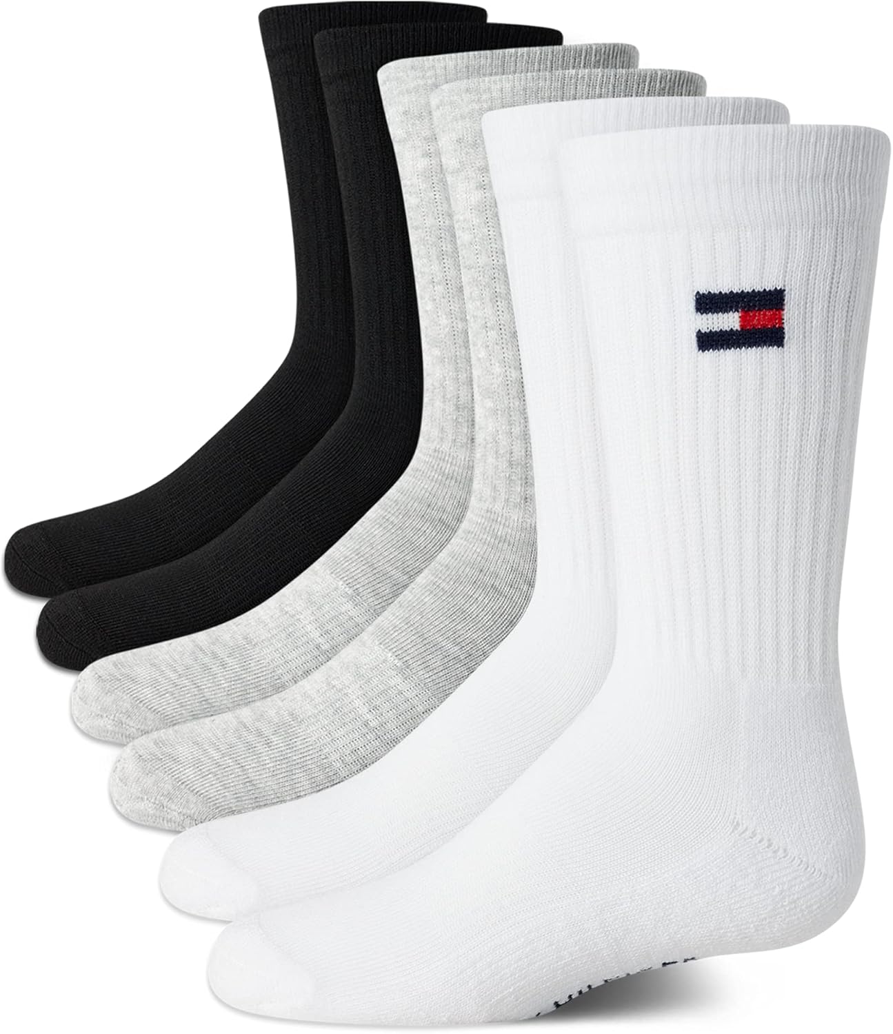 Tommy Hilfiger Unisex Kids' Athletic Socks-Cushioned Crew Socks(6 Pack) - necksoother