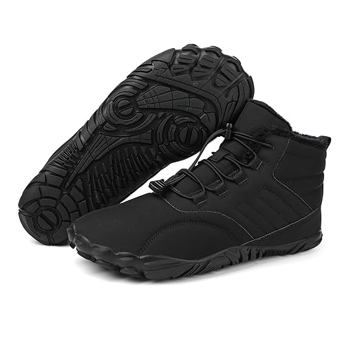 Tongzone Men's Wide Toe Box Barefoot Shoes Fur Lined Minimalist Zero Drop Sole Walking shoes Winter - necksoother