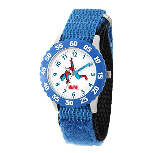 Marvel Spider-Man Kids' Bezel Stainless Steel Time Teacher Analog Quartz Nylon Strap Watch - necksoother