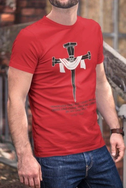 F&H Christian Whoever Does Not Carry His Own Cross Luke 14:27 Men's T-shirt - necksoother