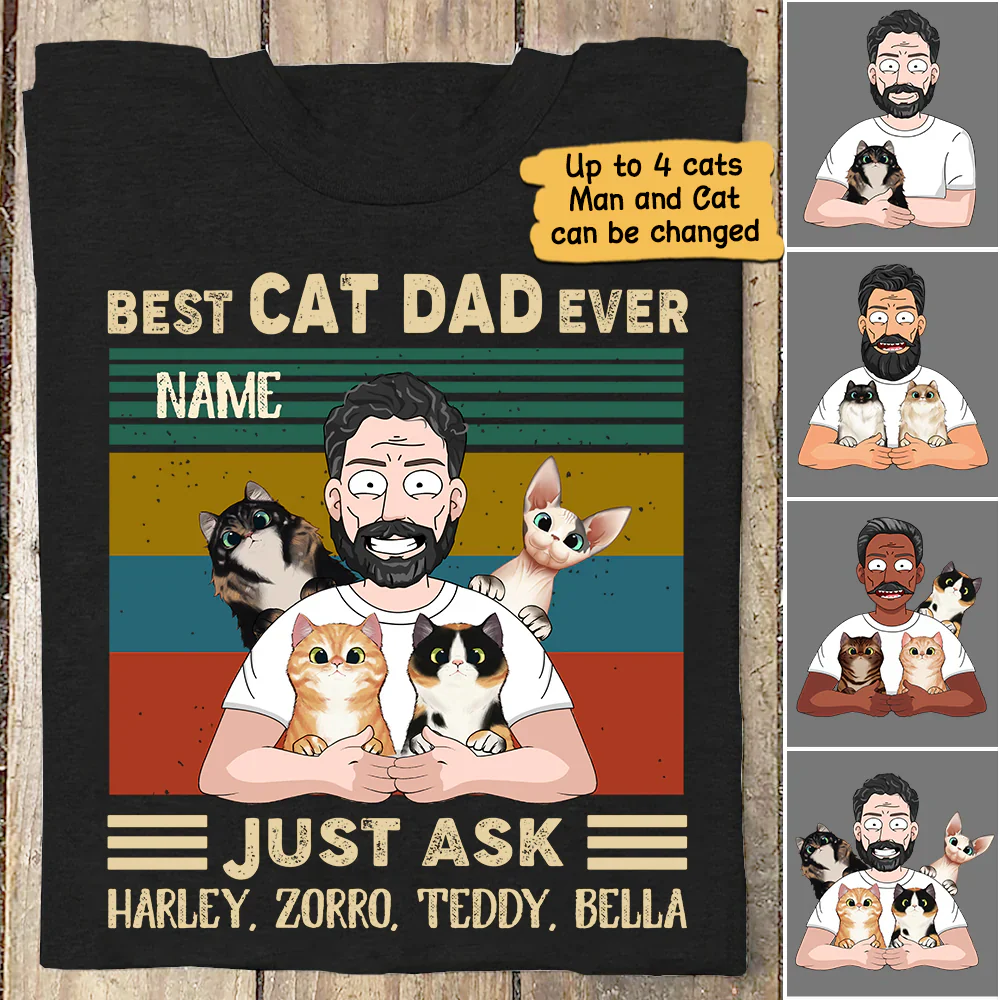 Personalized Best Cat Dad Ever Just Ask T Shirt Funny Cat Dad With Cat Shirt Gift For Cat Dat Cat Lover - necksoother