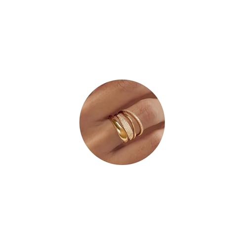 3PCS Gold Rings Set For Women Dainty 14K Gold Plated Rings CZ Stackable Gold Rings For Women Non Tarnish Size 6-10 - necksoother