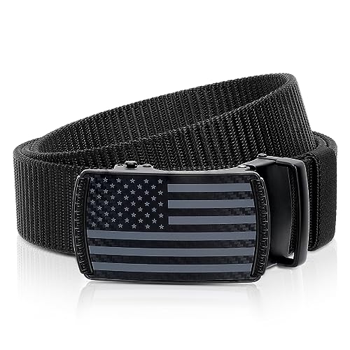 American Flag Belt for Men Black Nylon Ratchet Belts 4th of July Patriotic Decorations - necksoother