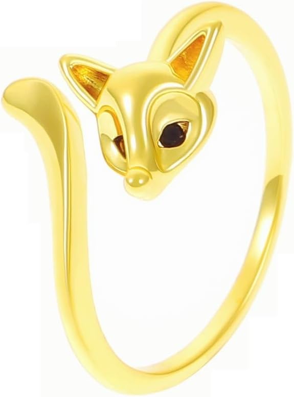 Fox Rings for women Open Adjustable Ring Animal Fox Tail Finger Ring for Women - necksoother