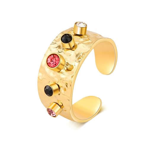 18k Gold Plated Adjustable Open Band Rings for Women Elegant Statement Jewelry - necksoother