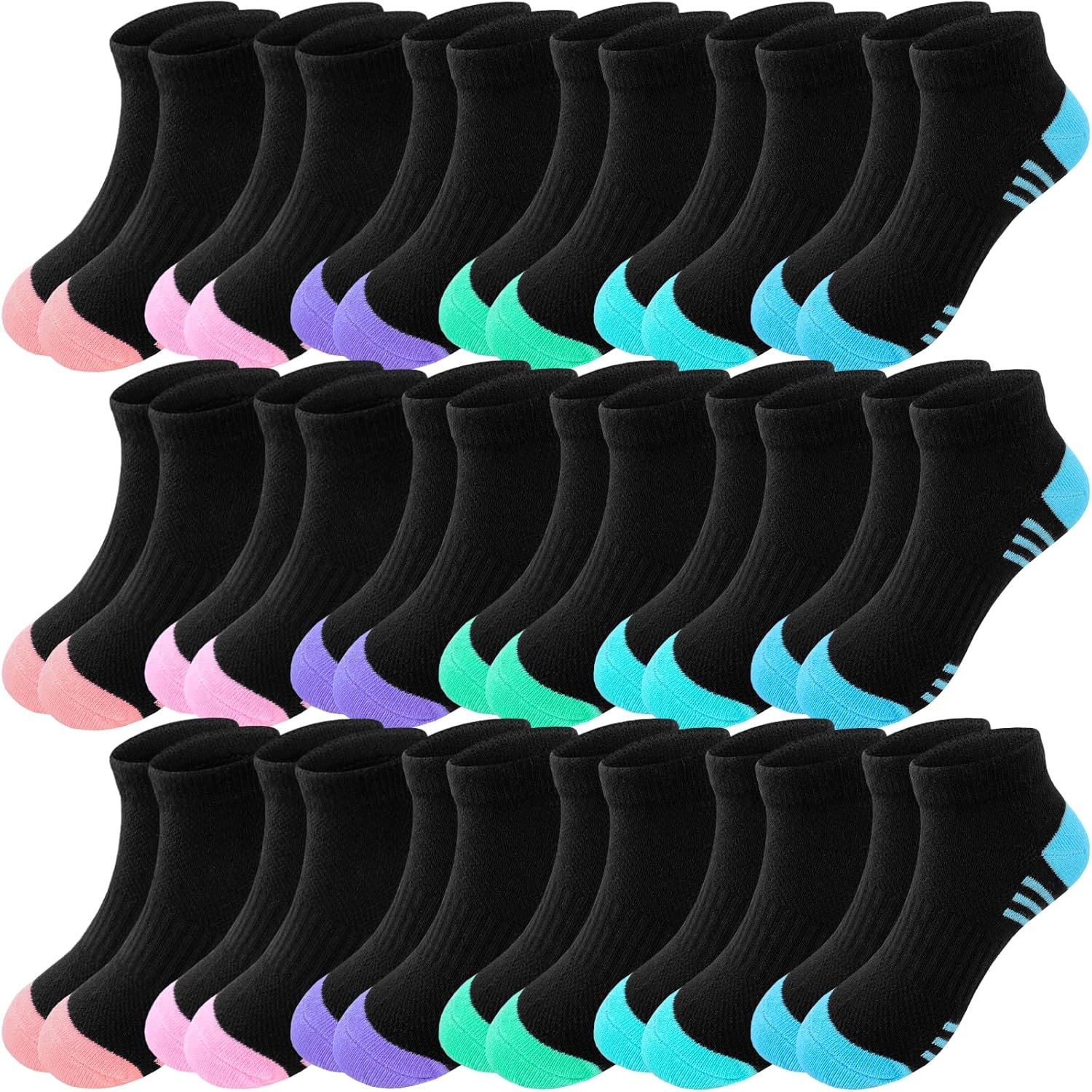 Bemeol Girls Socks 18 Pairs Ankle Socks for Girl Cotton Sports Socks Athletic Running Low Cut Socks - necksoother