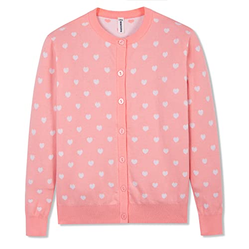 BOBOYOYO Girls Cardigan 100% Cotton Kids Heart Cardigan Sweater Valentines Long Sleeve Toddler Girl Soft Knit Cardigan - necksoother