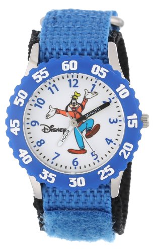 Disney Kids' Bezel Stainless Steel Time Teacher Analog Nylon Strap Watch - necksoother