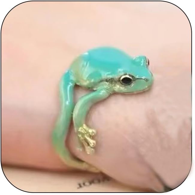 Tree Frog Ring for Women Cute Tree Frog Ring Adjustable Open Frog Ring Funny Green Frog Ring for Women Jewelry Gifts - necksoother