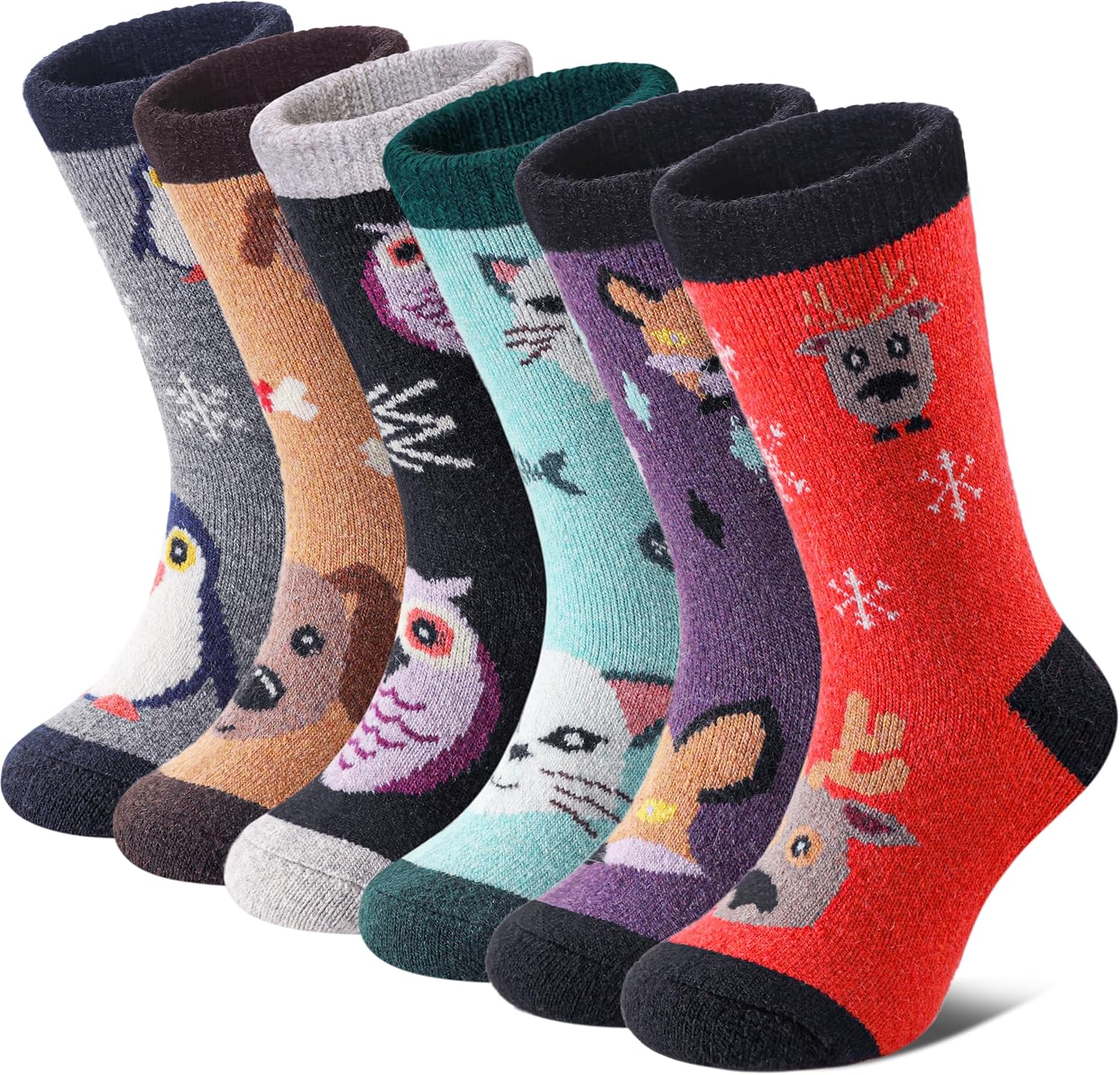 FNOVCO Kids Merino Wool Hiking Socks Toddlers Boys Girls Cozy Thermal Winter Thick Warm Crew Socks 6 Pairs - necksoother