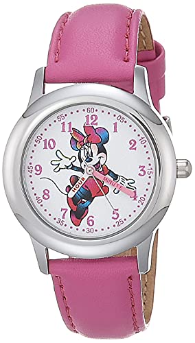Disney Minnie Mouse Kids' Stainless Steel Time Teacher Analog Quartz Strap Watch - necksoother