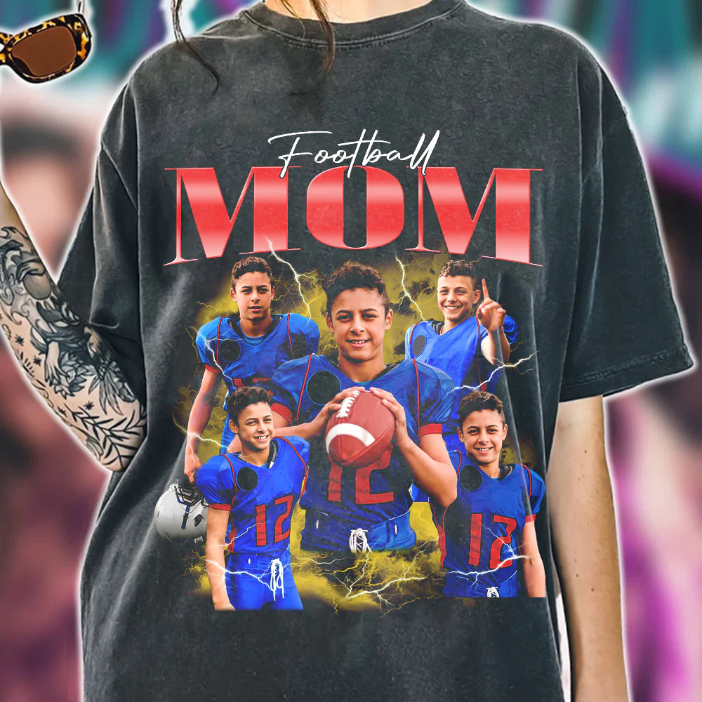 Custom Photo - Vintage Graphic 90s T-shirt Football Mom Dad Gameday Shirt Custom Bootleg Rap Tee H2511 - necksoother