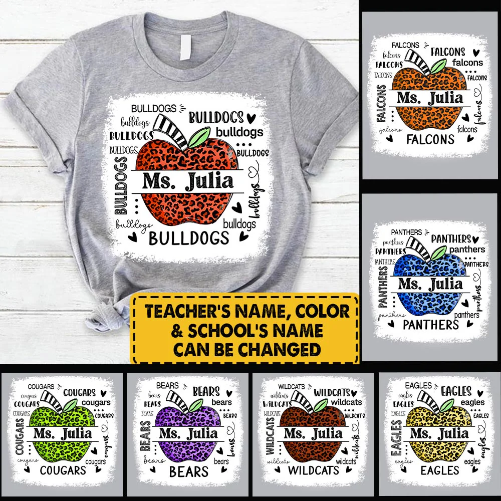 Personalized School Mascot Leopard Apple Custom Name T-Shirt Teacher Appreciation Gift - necksoother