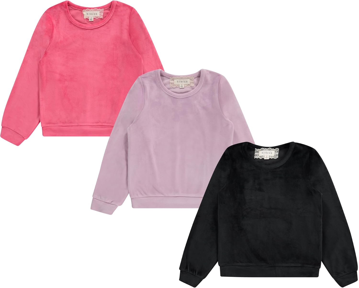 BTween Girls' Cozy Sweatshirt Set - Soft. Warm. and Stylish - Pack of 3 with Fun Designs - necksoother