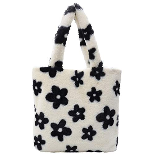Plush Underarm Bag. Ladies Fluffy Shoulder Bag. Women Furry Flower Tote Bag Y2K Plush Handbag for Autumn and Winter - necksoother