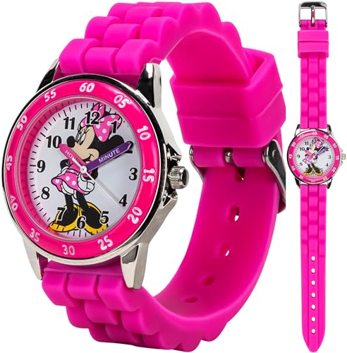 Minnie Mouse Time Teacher Watch for Girls - Analog Time Learning with Easy-to-Read Numbers and Comfortable Silicone Band - necksoother