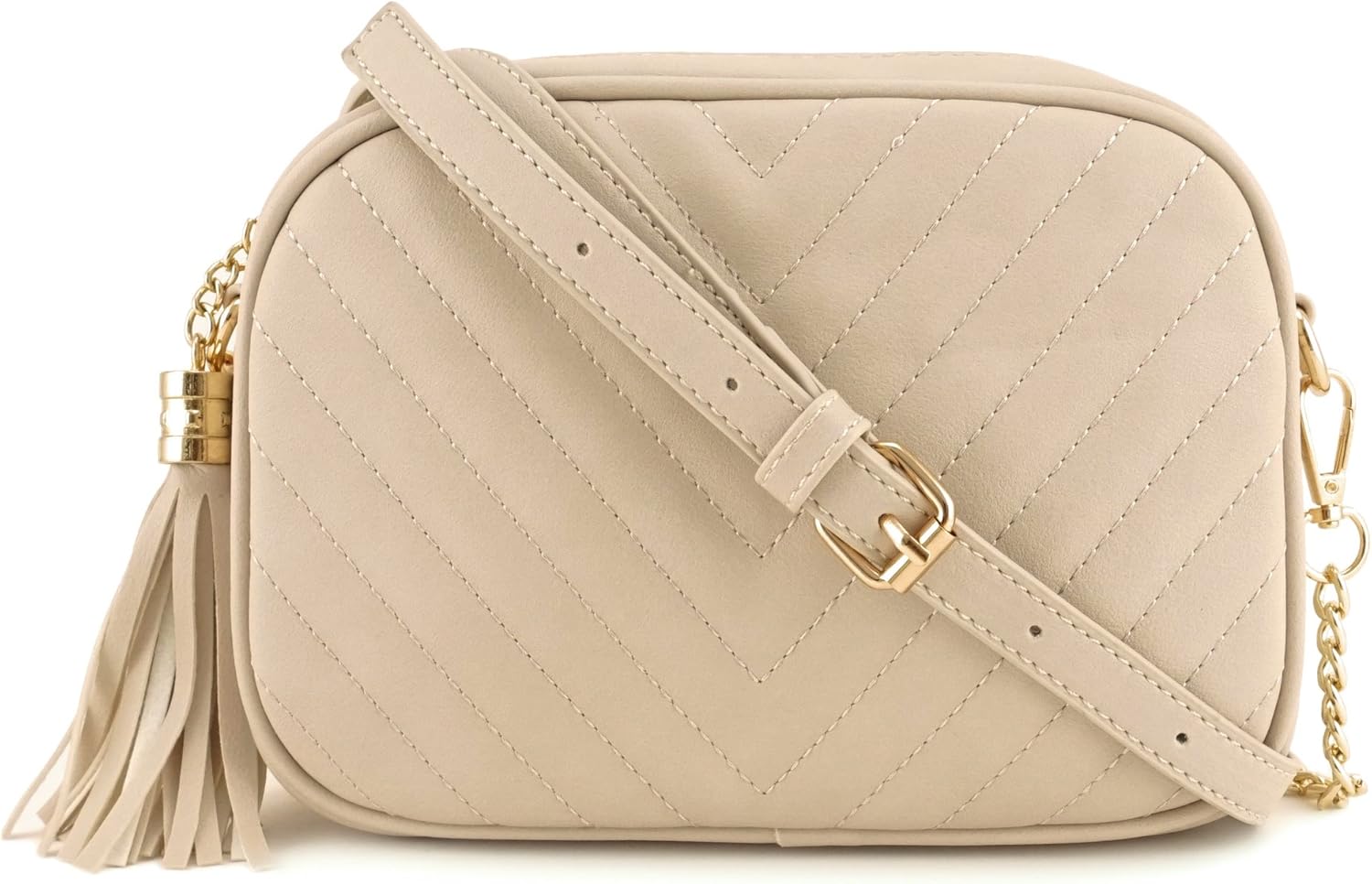 Simple Shoulder Crossbody Bag With Metal Chain Strap And Tassel Top Zipper - necksoother