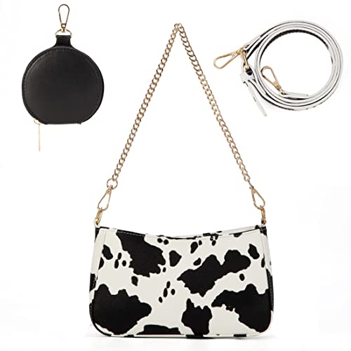 Sunwel Fashion Women's Cow Print Underarm Bag Small Shoulder Bag Crossbody Cluth Purse for Women with Double Straps - necksoother