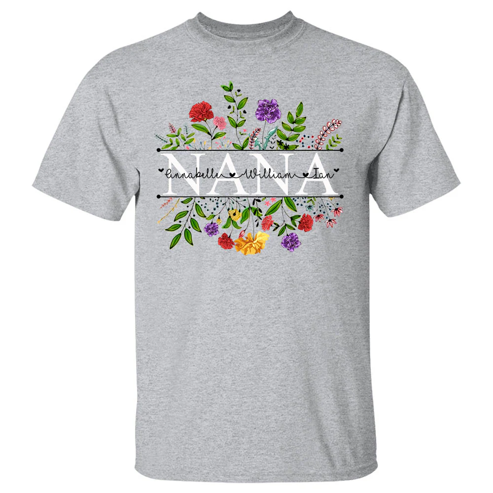 Personalized Nana With Grandkid's Names Carnation Frame Shirt For Grandma - necksoother