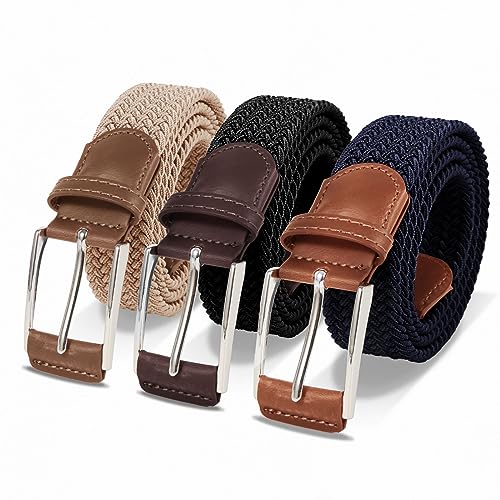 3PC Elastic Belts for Men. Casual Braided Stretch Belt for Men. Mens Woven Belt. Best Gift Men's Belts - necksoother