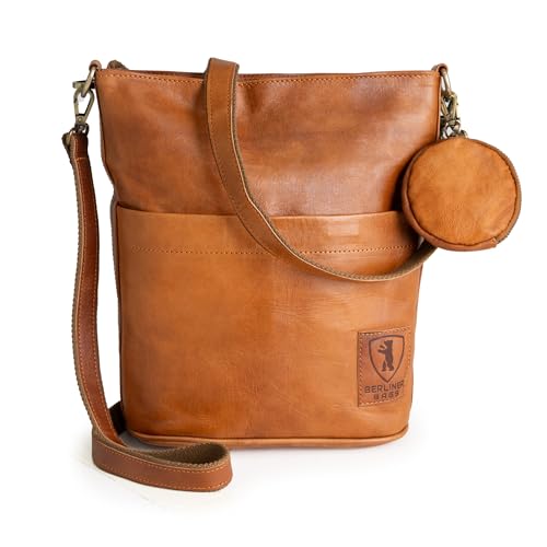 BERLINER BAGS Vintage Leather Shoulder Bag Sofia. Two Strap Crossbody Handbag for Women - necksoother