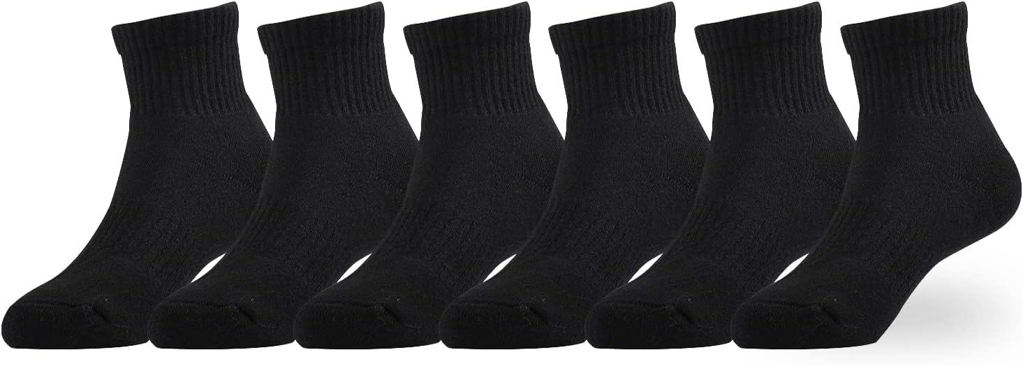 EPEIUS Kids Boys/Girls' Cushioned Socks Thick Cotton Quarter Athletic Socks Sports Running Ankle Socks 6 Pack 4-14 Years - necksoother
