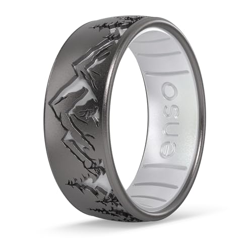 Enso Rings Etched Classic Silicone Rings - Comfortable and Flexible Design - 8mm Wide. 2.16 Thick - necksoother