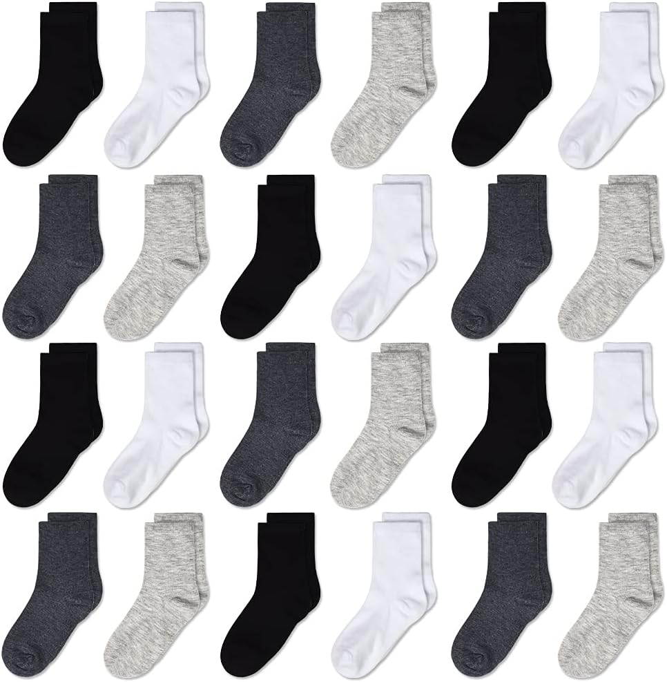 Kids Socks 24 pairs Cozy Athletic Crew Socks for Boys and Girls(1-13Years) - necksoother