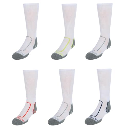 Fruit of the Loom Boys' Big 6-Pair Half Cushion Crew Socks. White Large - necksoother