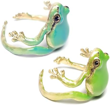 2 PCS Tree Frog Ring for Women Cute Frog Rings .Blue Green Frog Ring .Adjustable Open Creative Frogs Shaped - necksoother