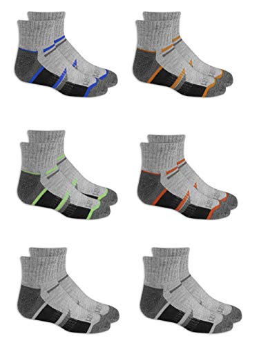 Fruit of the Loom Boys' 6-Pair Half Cushion Ankle Socks. Grey/Multi. Large (Shoe Size: 3-9) - necksoother