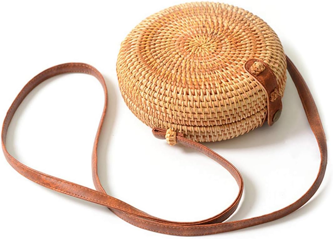 Rattan Bag Summer Straw Beach Bag Woven Wicker Straw Bag Basket Crossbody Shoulder Straw Purse Beach Bags for Women - necksoother