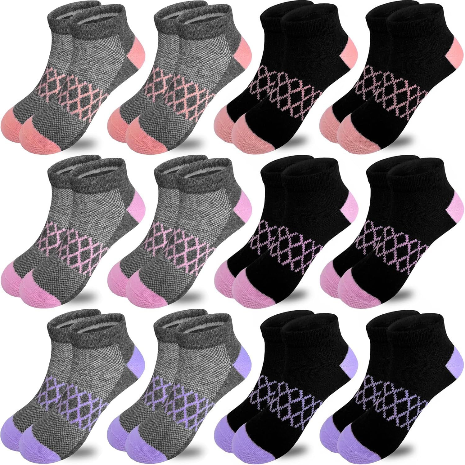 Bemeol Girls Socks 12 Pairs Ankle Socks Girls Athletic Running Low Cut Sports Socks for Little Big Girls - necksoother