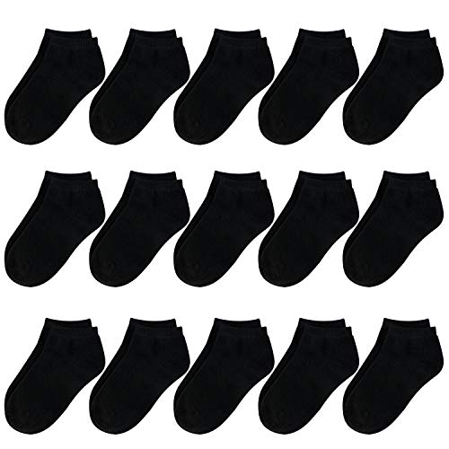 BOOPH 15 Pcs Kids Socks for Boys Girls Half Cushion Low Cut Athletic Ankle Socks - necksoother