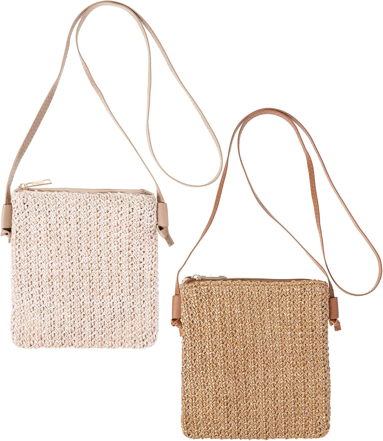 Sweetude 2 Pcs Straw Beach Bag for Women Summer Woven Straw Purse Cute Shoulder Straw Crossbody Handbags for Women - necksoother